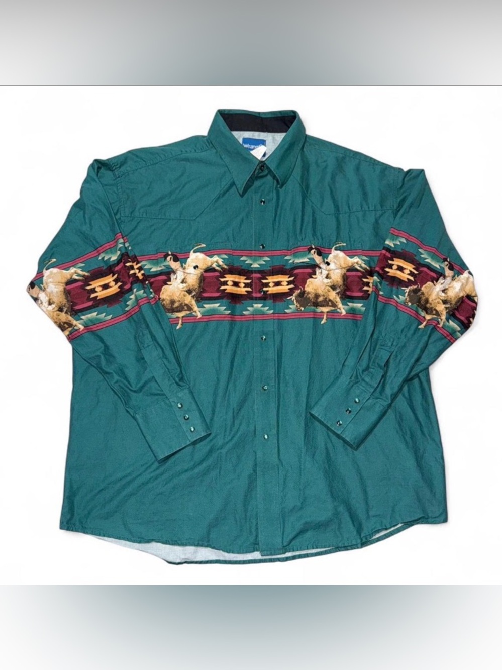 Wrangler Teal Western Rodeo Stripe Button-Down Shirt